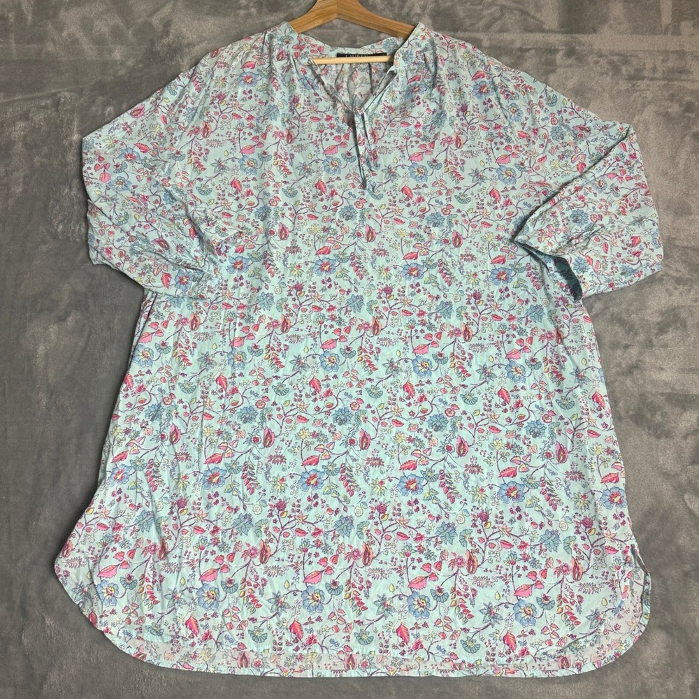 Lauren Ralph Lauren Sleep Shirt Women's XL Floral Paisley Cotton Blend Tie Front